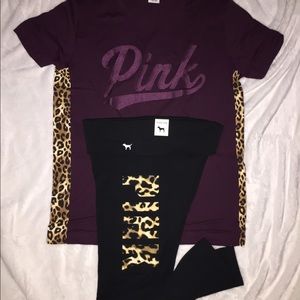 NEW! 🐆PINK leggings/short sleeve set!